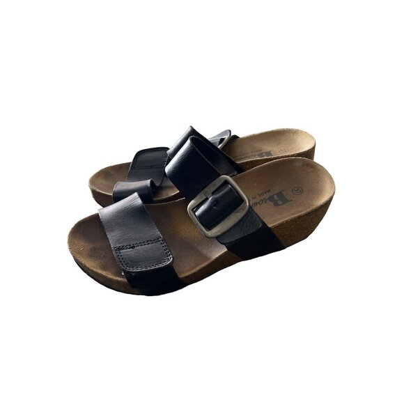 Browns Womens Black Leather Strap Comfort Wedge Sandals Size 6 - Picture 3 of 7